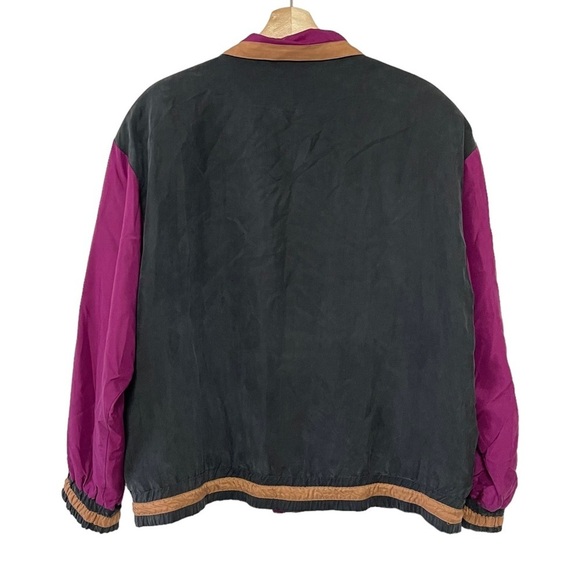 90S VINTAGE SILK Black Purple Tan Aztec Western Tribal Print Boho Windbreaker - Picture 3 of 6
